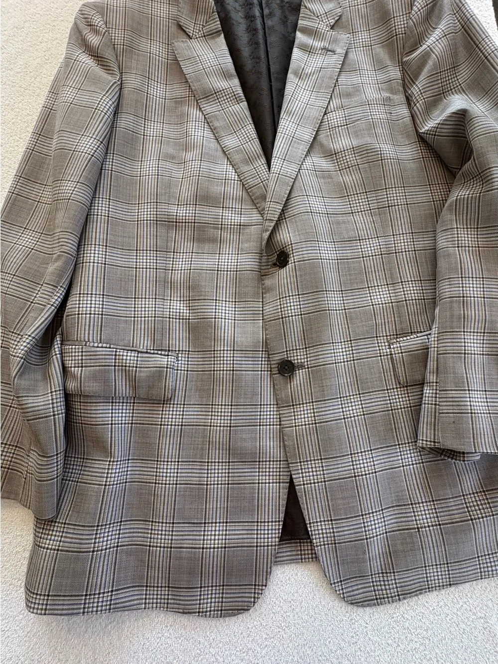 Nordstrom Marlane Fairway Brown Blue Glen Plaid Wool Blazer 46L
